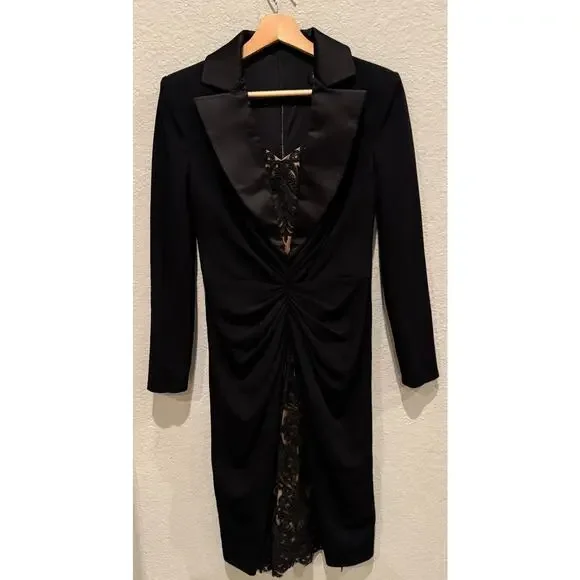 Tadashi Shoji Peekaboo Lace Panel Long Sleeve Cocktail Dress Size XS